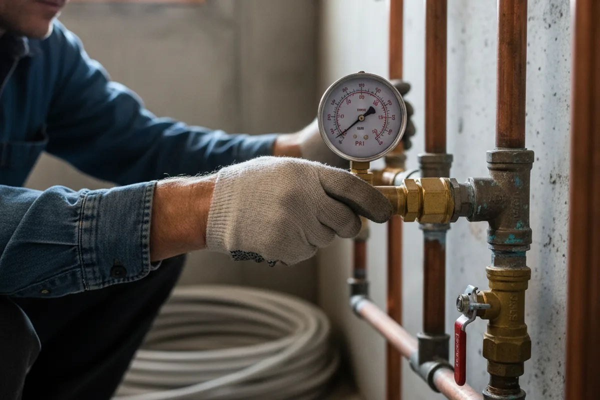 Pressure testing a repaired line during Water Line Repair in Stirling